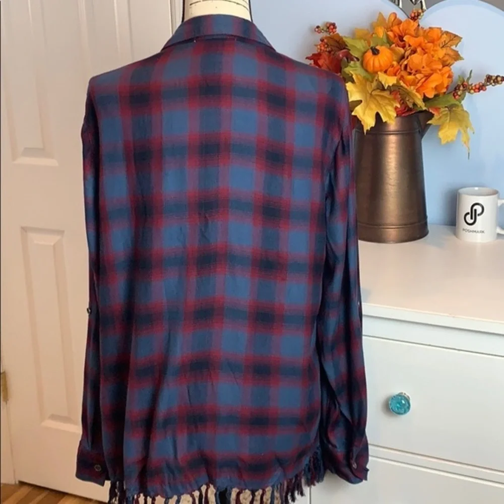 Willow & Clay Aria Plaid Fringe Kimono Medium NWOT - Picture 3 of 8